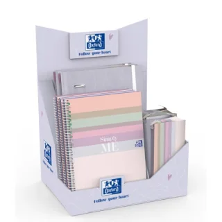 Oxford Cute Expositor con 13 Productos - 4 Carpetas de Anillas A4+ - 5 Cuadernos de Espiral A5+ - 4 Estuches Portatodo Triangulares - Colores Surtidos