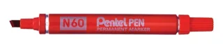 Pentel Pen N60 Rotulador Permanente - Punta Biselada Resistente y Duradera - Resistente a Agua y Luz - Color Rojo · Pack de 12 uds.