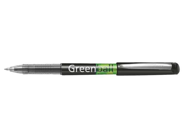 Pilot Boligrafo de Tinta Liquida Greenball - Recargable - Fabricado con Plastico Reciclado - Punta Media 0.7mm - Trazo 0.35mm - Color Negro · Pack de 10 uds.