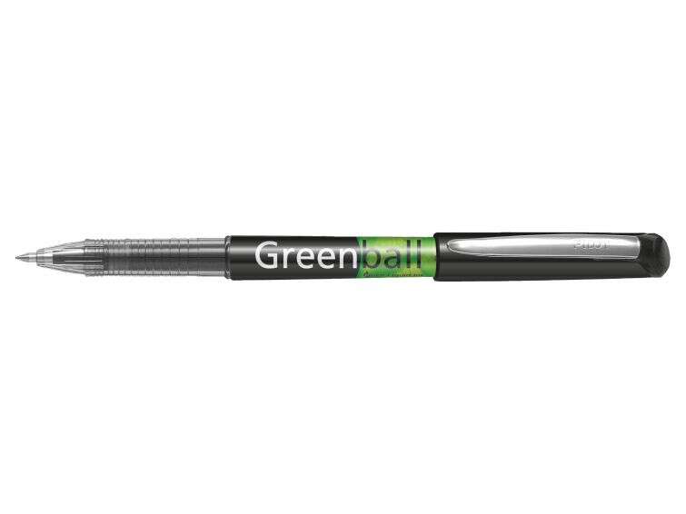 Pilot Boligrafo de Tinta Liquida Greenball - Recargable - Fabricado con Plastico Reciclado - Punta Media 0.7mm - Trazo 0.35mm - Color Negro · Pack de 10 uds.