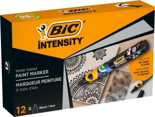 Bic Intensity Marcador de Pintura - Punta Media - Tinta con Base de Agua - 98% de Materiales Reciclados - Color Negro · Pack de 12 uds.