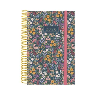 Finocam Design Collection Agenda de Espiral - Anual 2026 - Tapa Ligera - Formato E5 - 132x25x181mm - 1 Dia por Pagina - Tematica de Flores