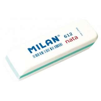 Milan Nata 612 Goma de Borrar Biselada - Plastico - Suave - No Abrasiva - Color Blanco · Pack de 12 uds.