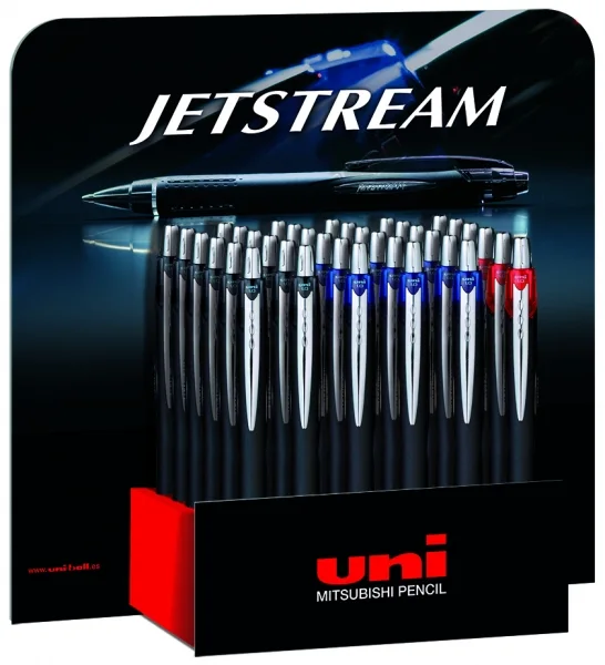 Uni-ball SXN-210 JetStream Expositor de 36 Boligrafos Retractiles - Punta de Bola 1mm - Tinta Pigmentada Resistente al Agua y Luz - Secado Instantaneo - Ideal para Zurdos - Colores Surtidos
