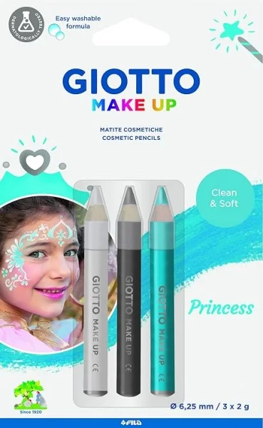 Giotto Make Up Princess Pack con 3 Lapices Cosmeticos de Tematica Princesa - Se Lava con Agua - Dermatologicamente Testado - Colores Surtidos