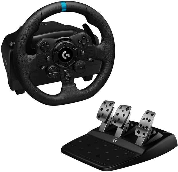Logitech G923 Trueforce Juego de Volante y Pedales de Carreras Compatible con PS4, PS5 y PC - LEDS Indicador RPM - Giro 900º - Efecto Force Feedback con Trueforce - Freno Progresivo - Volant