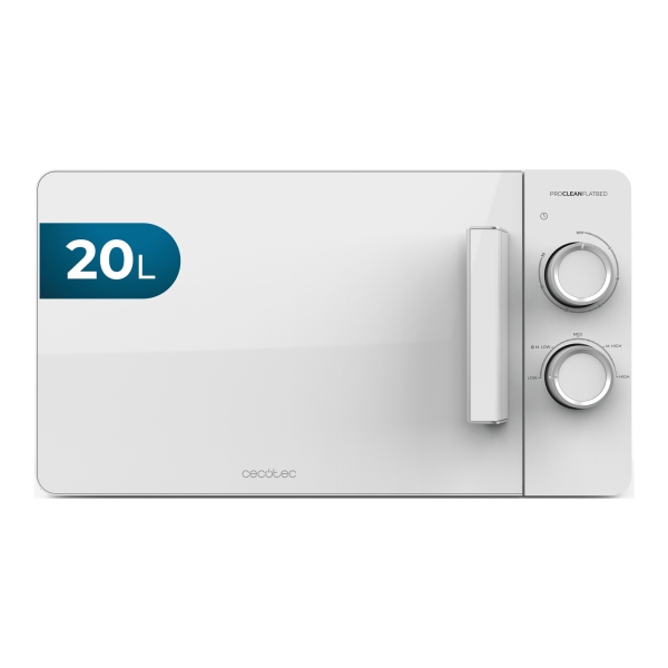 Cecotec Proclean 3020 Flatbed Microondas sin Plato - Potencia de 700W - Capacidad 20L - Revestimiento Ceramico - Temporizador 30min - Tecnologia 3Dwave Envolvente - Elegante - Color Blanco