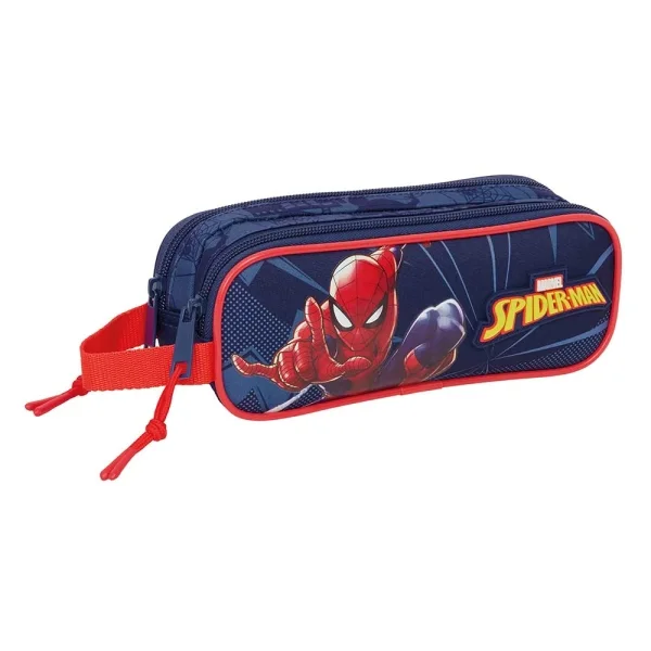 Safta Spider-Man Portatodo - 2 Compartimentos con Cremalleras - Asa Lateral - 1L - 210x60x80mm - Color Azul Marino