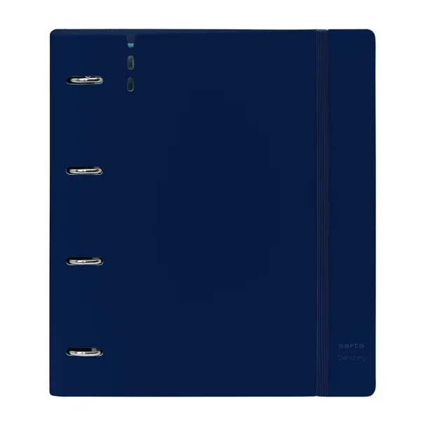 Safta Carpeta con 4 Anillas 35mm - Tapa de Plastico - Recambio 100 Hojas - Cierre Elastico - Ranura para Boligrafo - Separadores Internos - 270x40x320mm - Color Azul Marino
