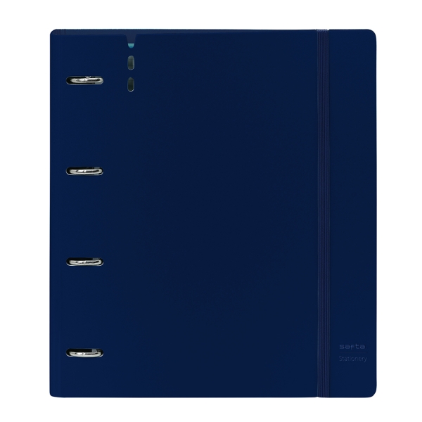 Safta Carpeta con 4 Anillas 35mm - Tapa de Plastico - Recambio 100 Hojas - Cierre Elastico - Ranura para Boligrafo - Separadores Internos - 270x40x320mm - Color Azul Marino