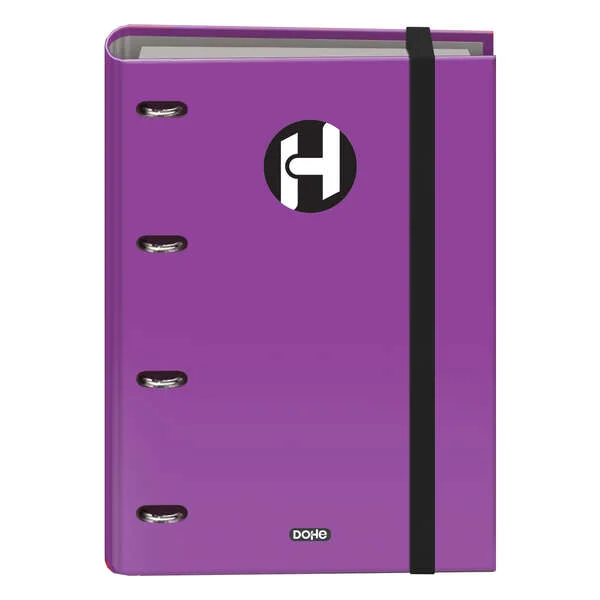 Dohe Serie Icon Carpeta de 4 Anillas Formato A4 con Recambio de 100 Hojas de 90 gr y 4 Taladros - Cierre con Goma Elastica - Anillas de 35mm - Color Morado