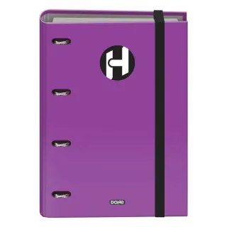 Dohe Serie Icon Carpeta de 4 Anillas Formato A4 con Recambio de 100 Hojas de 90 gr y 4 Taladros - Cierre con Goma Elastica - Anillas de 35mm - Color Morado