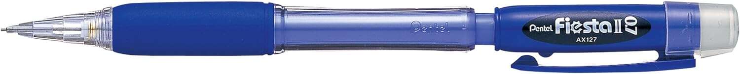Pentel Fiesta II Portaminas HB 0.7mm con Goma - Incluye 2 Recargas - Grip de Goma - Diseño Ergonomico - Color Azul · Pack de 12 uds.