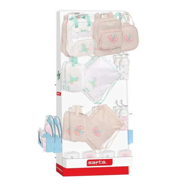 Safta Expositor con 10 Ganchos para Mochilas - Material Ecologico - Carton Reciclado - Ligero y Resistente - Facil de Instalar - Optimiza Espacio - 650x280x1580mm - Colores Surtidos