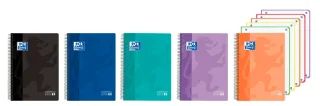 Oxford Cuaderno de Espiral - Formato A4+ - 120 Hojas - Cuadricula 5x5mm - Tapa de Plastico - Colores Vivos Surtidos · Pack de 5 uds.
