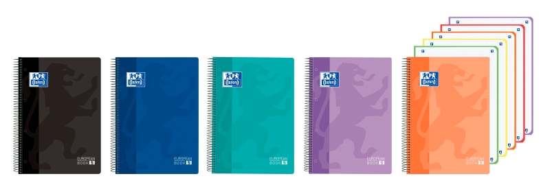 Oxford Cuaderno de Espiral - Formato A4+ - 120 Hojas - Cuadricula 5x5mm - Tapa de Plastico - Colores Vivos Surtidos · Pack de 5 uds.