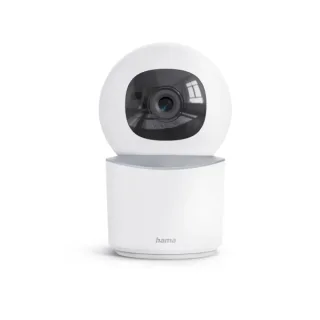 Hama Camara de Vigilancia Inteligente con Microfono - Vision Nocturna - Cable 96cm - Ideal para Mascotas - Funcion Rotativa - Asistente de Voz - WiFi - 2.4GHz - Full HD - Color Blanco