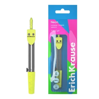 ErichKrause Neon Compas Escolar - Cuerpo Metalico - 120mm de Longitud - Radio Maximo de 180mm - Bolsa de Polietileno - Color Amarillo