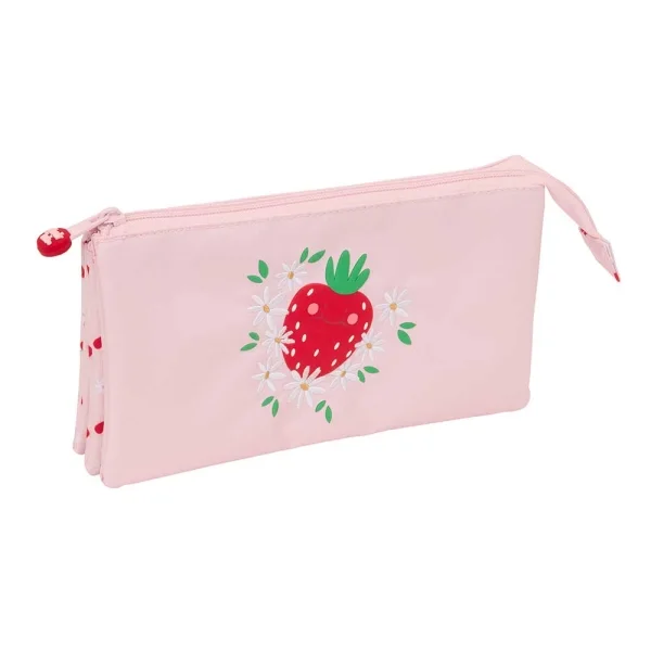 Safta Glowlab Frutitas Portatodo - 3 Compartimentos con Cremalleras - Bolsillo Interior - 0.6L - 220x30x120mm - Color Rosa