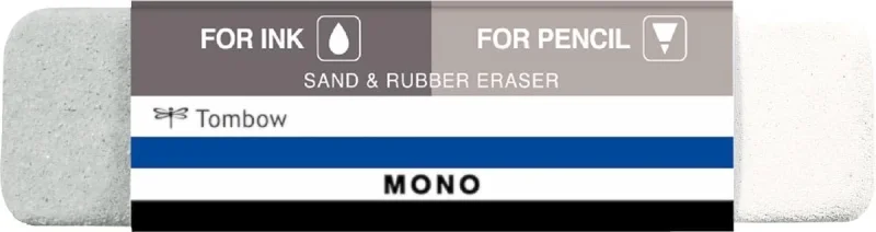 Tombow Mono Sand and Rubber Goma de Borrar para Tinta y Lapiz - 13g - Forma Biselada - Funda de Papel - Color Blanco y Gris · Pack de 10 uds.