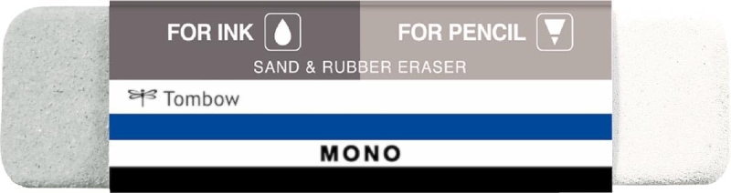 Tombow Mono Sand and Rubber Goma de Borrar para Tinta y Lapiz - 13g - Forma Biselada - Funda de Papel - Color Blanco y Gris · Pack de 10 uds.