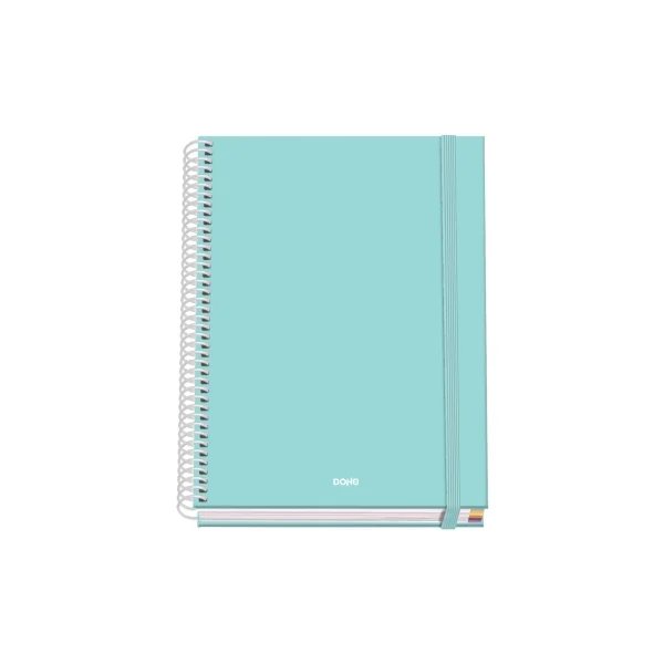 Dohe Serenity Cuaderno Espiral A5 100 Hojas Cuadricula 5mm - Tapa Dura Impresa a todo Color y Plastificada en Brillo - Bandas de Color - Cierre de Goma - Color Verde