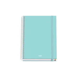 Dohe Serenity Cuaderno Espiral A5 100 Hojas Cuadricula 5mm - Tapa Dura Impresa a todo Color y Plastificada en Brillo - Bandas de Color - Cierre de Goma - Color Verde