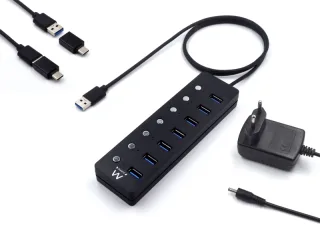 EWENT Hub usb-usb-c 7 ptos interruptor c/alimen.