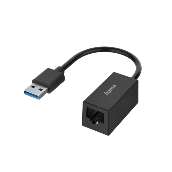 Hama Essential Adaptador de Red - USB-A Macho - Ethernet RJ45 Hembra - Velocidad hasta 1Gbit/s - Color Negro