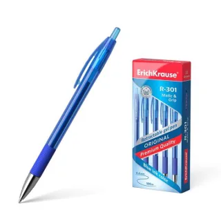 Erichkrause Boligrafo de Gel Automatico R-301 Original Gel Matic&Grip - Punta de 0,5mm - Tinta de Gel de Secado Rapido - Cuerpo Transparente - Color Azul · Pack de 12 uds.