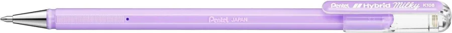 Pentel Hybrid Milky Boligrafo de Bola - Punta Fina 0.8mm - Trazo 0.4mm - Tinta de Gel Opaca - Color Violeta Pastel · Pack de 12 uds.