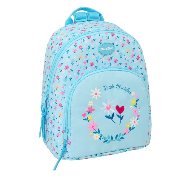 Safta Blackfit8 Petalos Mini Mochila - Bolsillo Frontal y Trasero - Cremallera - Hombreras Ajustables - Asa Superior - Compacta y Ligera - 25x30x13cm - Color Azul Claro