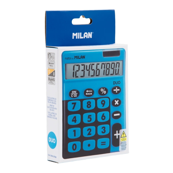 Milan Duo Calculadora de Sobremesa - 10 Digitos - Embalaje de Carton - Color Azul