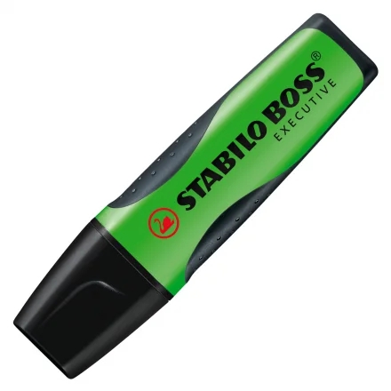 Stabilo Boss Executive Marcador Fluorescente - Zona de Agarre - Trazo entre 2 y 5mm - Recargable - Tinta con Base de Agua - Color Verde · Pack de 10 uds.