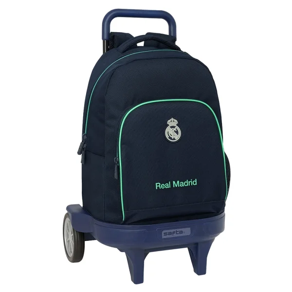 Safta Real Madrid 2ª Equipacion 25/26 Mochila con Carro - Portabotellas - Hombreras Acolchadas - Tarjeta ID - Bandeja PVC - Ruedas Antivibracion - 330x220x450mm - Color Azul Marino