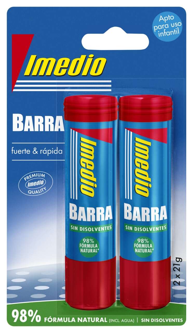 Imedio Pack de 2 Barras de Pegamento de 21grs - Sin Disolventes - Lavable - Apto para Uso Escolar