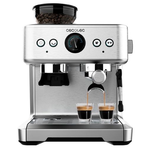 Cecotec Power Espresso 20 Barista Maestro Cafetera Espresso - 2250W - Capacidad 250g - Presion 20Bar - Molinillo Integrado - Manometro - Espumador - Color Acero Inoxidable