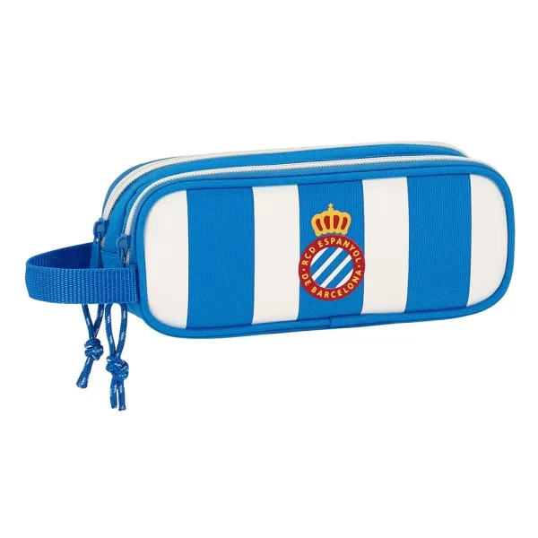 Safta RCD Espanyol Portatodo - 2 Compartimentos con Cremalleras - Asa Lateral - 1L - 210x60x80mm - Color Azul y Blanco