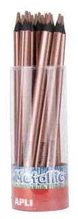 Apli Jumbo Metallic Lapiz Triangular de Color - 5mm de Grosor - Ideal para Mejor Sujecion - Mayor Cobertura en un Solo Trazo - Color Bronce Metalizado · Pack de 18 uds.