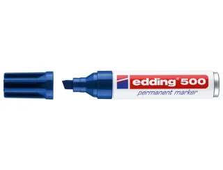 Edding 500 Rotulador Permanente - Punta Biselada - Trazo entre 2 y 7 mm. - Recargable - Secado Instantaneo - Color Azul · Pack de 10 uds.