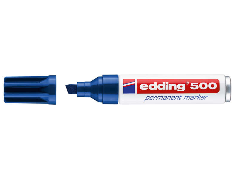 Edding 500 Rotulador Permanente - Punta Biselada - Trazo entre 2 y 7 mm. - Recargable - Secado Instantaneo - Color Azul · Pack de 10 uds.