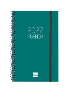Finocam Espiral Basics Opaque Agenda - Anual 2027 - Semana Vista Horizontal - Formato E5 - 117x181mm - Espiral - Tapa de Polipropileno - Esquinas Microperforadas - Papel de 80g/m2 - Color Ve