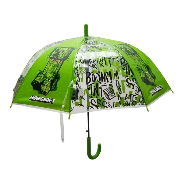 Safta Minecraft TNT Paraguas Manual de 76cm - 8 Paneles - Asa y Punta de PVC - POE Transparente - Nervios de Acero de 8mm - Color Verde