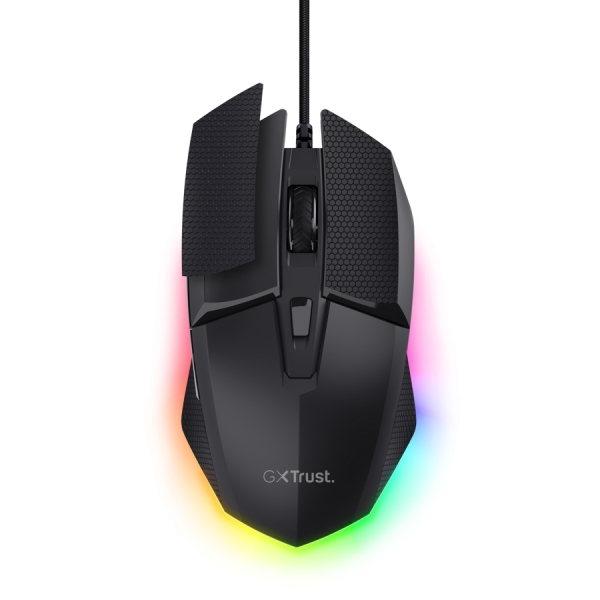 Trust GXT 121 Felox+ Raton Gaming con 6 Botones - Ajustable hasta 10.000dpi - Luz LED RGB - Almohadillas Antideslizantes - 42x70x131mm - Color Negro