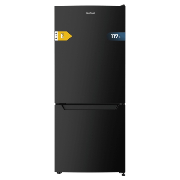 Cecotec Bolero CoolMarket Combi 117 DF Black E Frigorifico Combi - 117L - Luz LED - Defrost - Congelacion Ultrarapida - Display Interior - Puerta Reversible - Clase E - 47x49x114cm - Color N