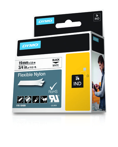 Dymo Rhino ID1-19 Cinta de Etiquetas Original para Rotuladora - Texto Negro sobre Fondo Blanco - Ancho 19mm x 3.5 metros - 18489