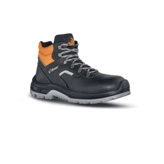 Upower Ascend S Botines de Seguridad - Talla 38 - Empeine en Piel Hidrofugo, Puntal Composite, Antiperforacion, Antideslizante, Suela Doble Densidad, Proteccion S3S FO SR - Color Negro/Naran