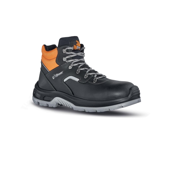 Upower Ascend S Botines de Seguridad - Talla 38 - Empeine en Piel Hidrofugo, Puntal Composite, Antiperforacion, Antideslizante, Suela Doble Densidad, Proteccion S3S FO SR - Color Negro/Naran