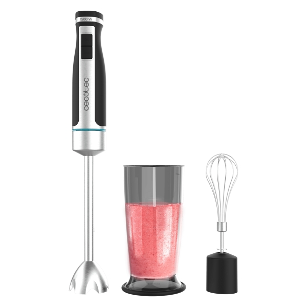 Cecotec PowerGear 1500 XL Cream Batidora de Mano - 1500W - Cuchillas de Titanio - 21 Velocidades - Antisalpicaduras - Sistema de Montaje Facil - Incluye Vaso y Varillas - Funcion Turbo - Color Negro