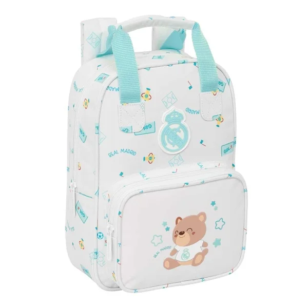 Safta Real Madrid Preescolar Mochila Infantil - Tarjeta de Identificacion Personal - Bolsillo Frontal - Hombreras Acolchadas - 20x28x8cm - Color Blanco